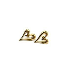 Daisy. Gold stainless steel jewelry, heart-shaped earrings with a modern and elegant design. Ατσάλινα σκουλαρίκια, ατσάλινο κόσμημα