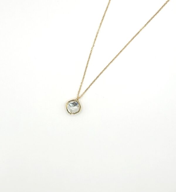 Gold stainless steel necklace with a delicate chain and a square clear zircon set in an elegant metal frame. Perfect for elegant and minimal looks. Ατσάλινο κολιέ